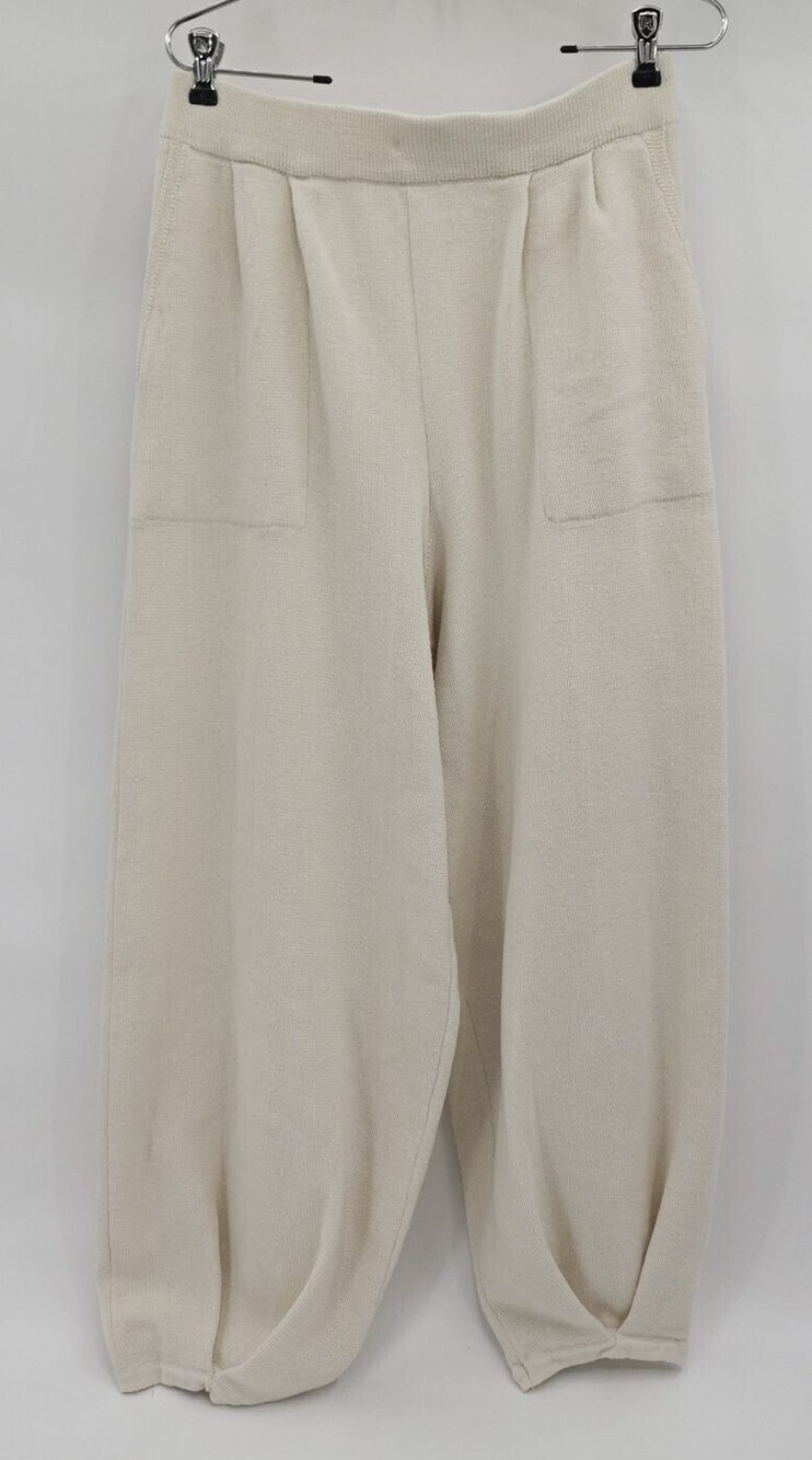 FP Beach Pants Womens Large Cream Relaxed Harem Knit Lounge Wide Leg Linen